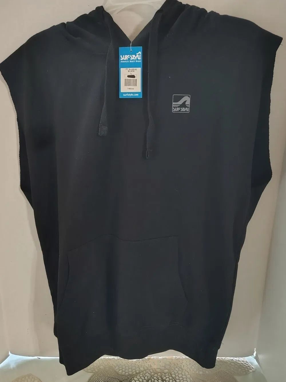 Surf Style Black Sleeveless Hoodie with Branded Tag Size Large